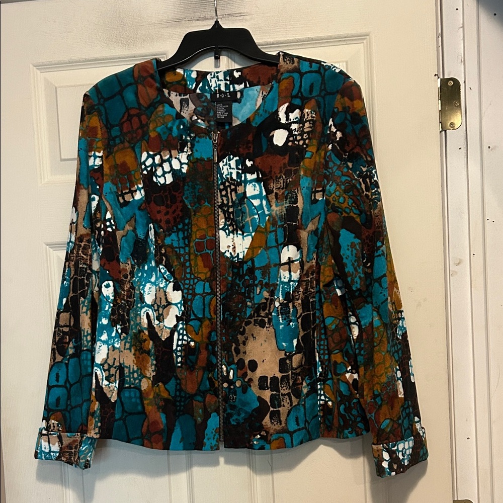 R.Q.T. Abstract Print Corduroy Lightweight Jacket Size Large
